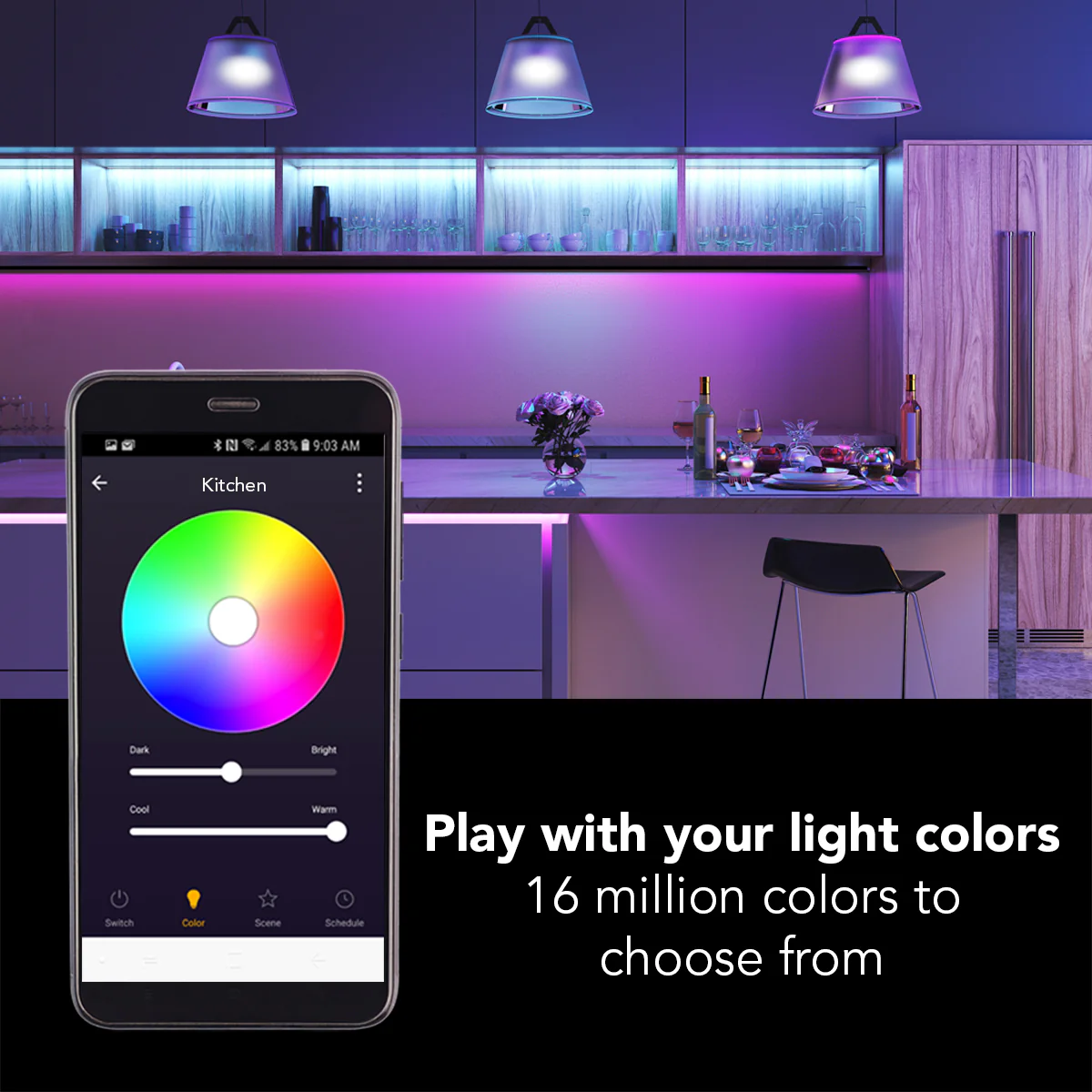 6" Smart WiFi Color + White LED Recessed Light Fixture (4-Pack) - Image 5